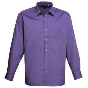 Premier Mens Long Sleeve Formal Plain Work Poplin Shirt / Purple